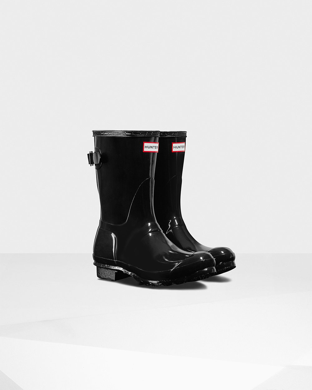 Hunter Original Back Adjustable Gloss Short Rain Boots - Online Womens Black - HPLCZB251